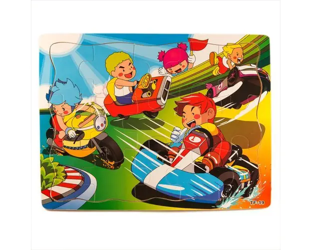 Puzzle din lemn, copii si masinute, 7Toys