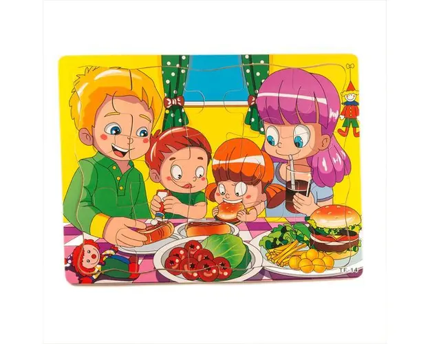 Puzzle din lemn, familia la masa, 7Toys