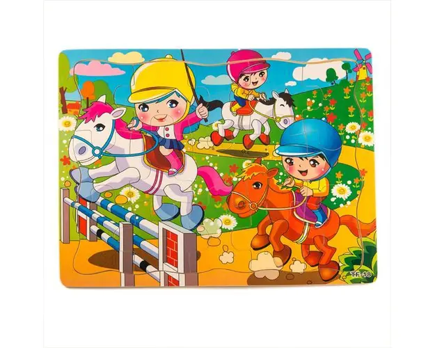 Puzzle din lemn,fetitele la concurs de echitatie, 7Toys