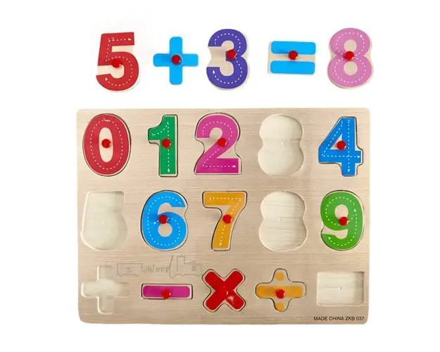 Puzzle Incastru din Lemn cu Cifre si semne aritmetice, 7Toys