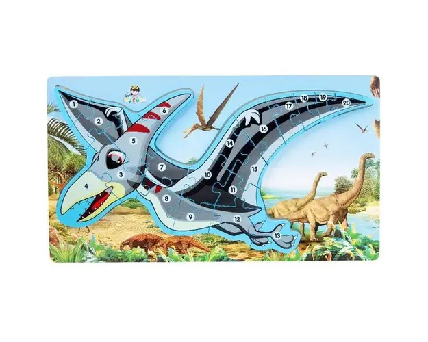Puzzle incastru din lemn cu numere si alfabet - Dinozaur Pteranodon, 7Toys
