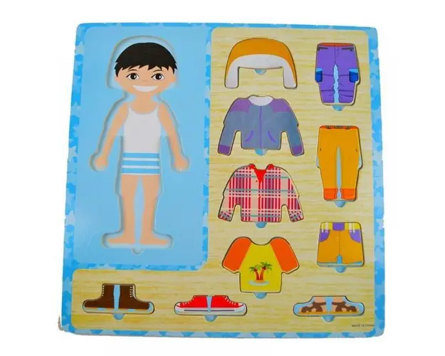 Puzzle incastru din lemn - Imbraca Baiatul, 7Toys