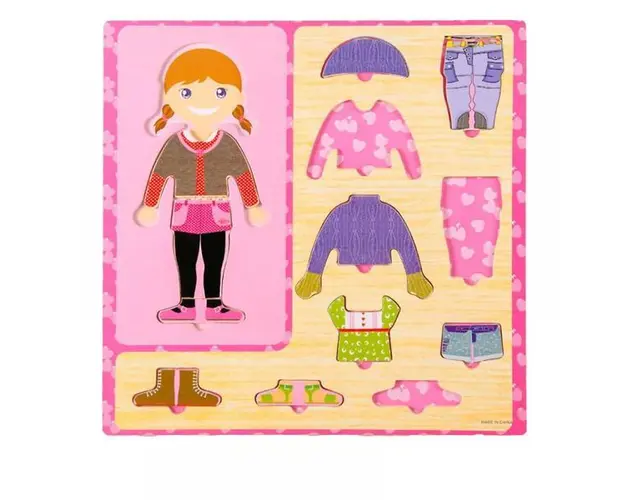 Puzzle incastru din lemn - Imbraca Fetita, 7Toys