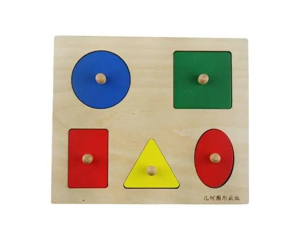 Puzzle incastru dreptunghi cu maner pentru invatare culori si forme, 7Toys