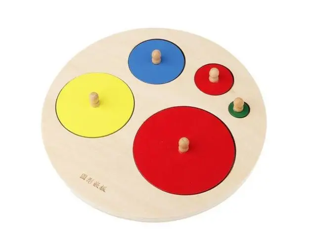 Puzzle incastru rotund cu maner pentru invatare culori si marimi, 7Toys