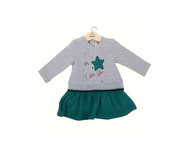 Rochita fete, cu tricou maneca lunga, verde, Love Star, 12 luni