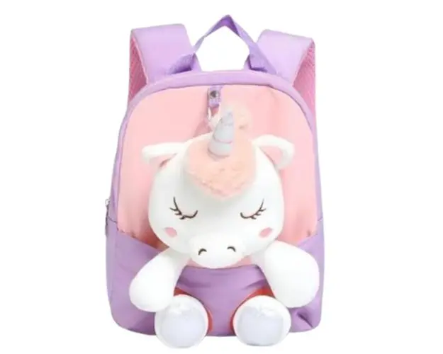 Rucsac Mini Unicorn din Plus, cu Design 3D, Potrivit pentru Copii Mici pentru Gradinita sau Scoala, Lila/Roz