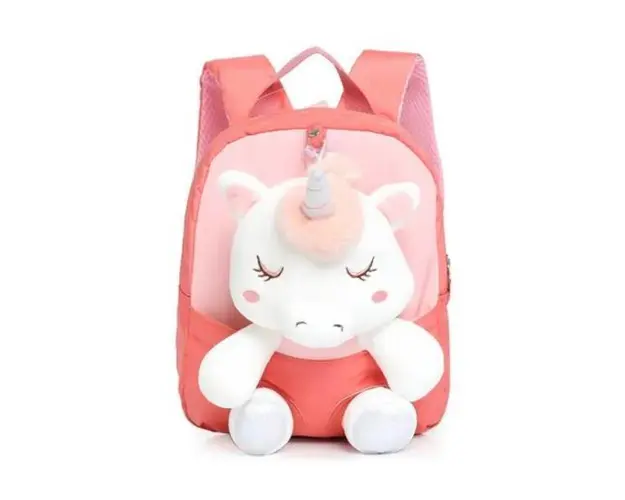 Rucsac Mini Unicorn din Plus, cu Design 3D, Potrivit pentru Copii Mici pentru Gradinita sau Scoala Roz deschis