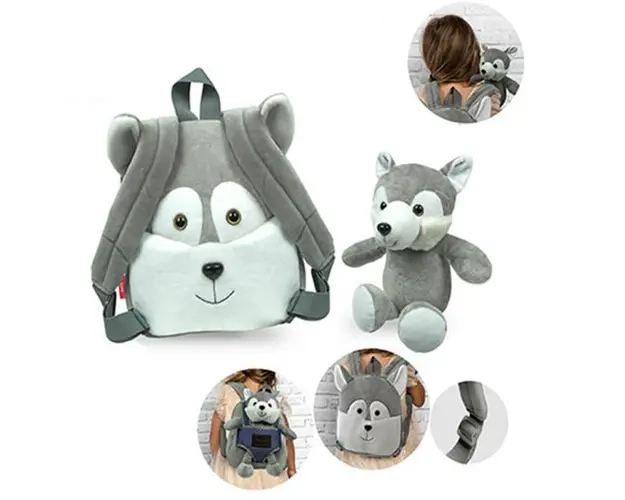 Rucsacel reversibil cu Catel Husky din plus