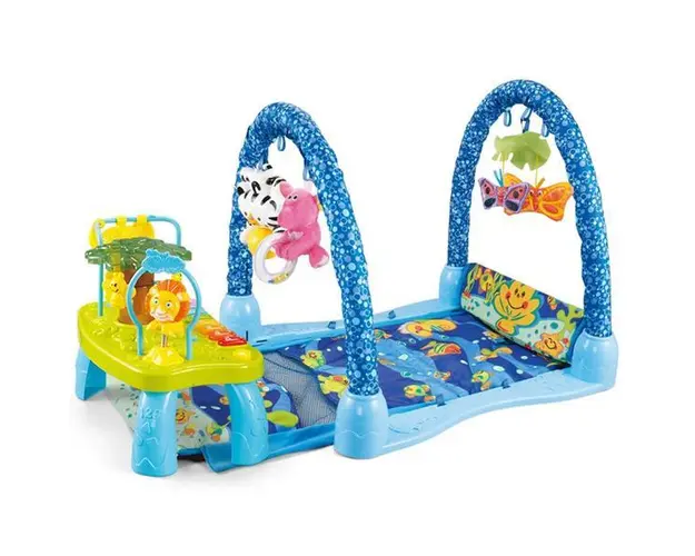 Salteluta interactiva pentru bebelusi, cu masuta si arcade cu jucarii detasabile