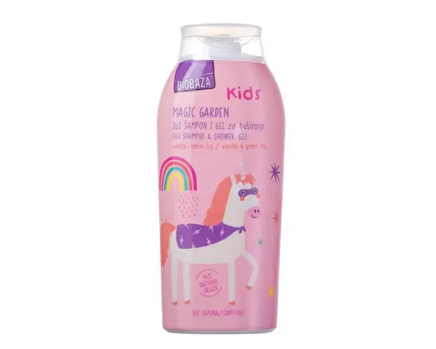 Sampon si Gel de Dus Natural pentru Copii cu Vanilie si Ceai Verde - Biobaza Kids Magic Garden 2in1 Shampoo&amp;Shower Gel, 250 ml