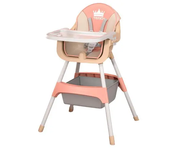 Scaun de Masa 3in1 pentru Bebelusi si Copii Teno&reg;, inaltime ajustabila, centura siguranta in 5 puncte, tavita reglabila si detasabila, depozitare jucarii, roz