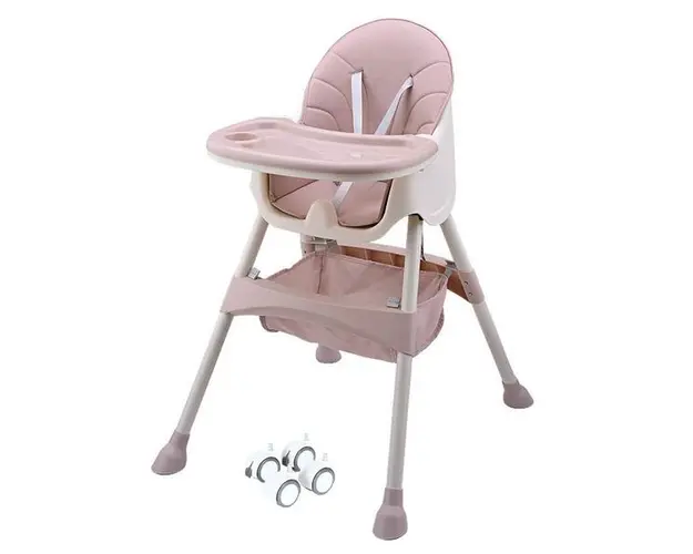 Scaun de Masa 3in1 pentru Bebelusi si Copii Teno&reg;, inaltime ajustabila, centura siguranta in 5 puncte, tavita reglabila si detasabila, loc depozitare jucarii, roz pudrat