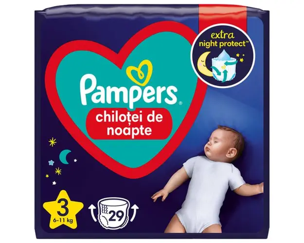 Scutece-Chilotei de Noapte - Pampers Pants Extra Night Protect, marimea 3 (6-11 kg), 29 buc