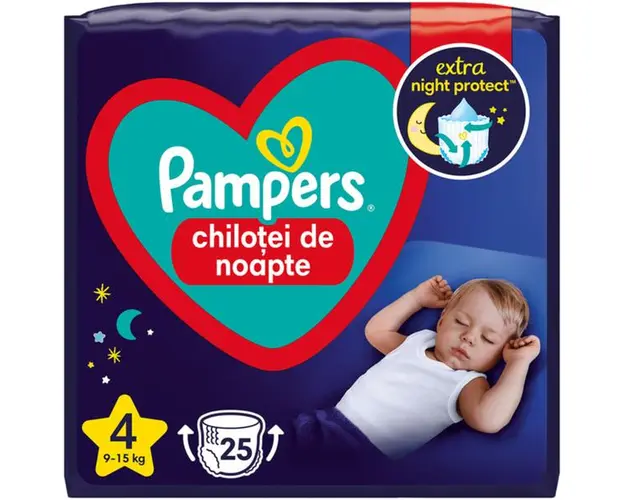 Scutece-Chilotei de Noapte - Pampers Pants Extra Night Protect, marimea 4 (9-15 kg), 25 buc