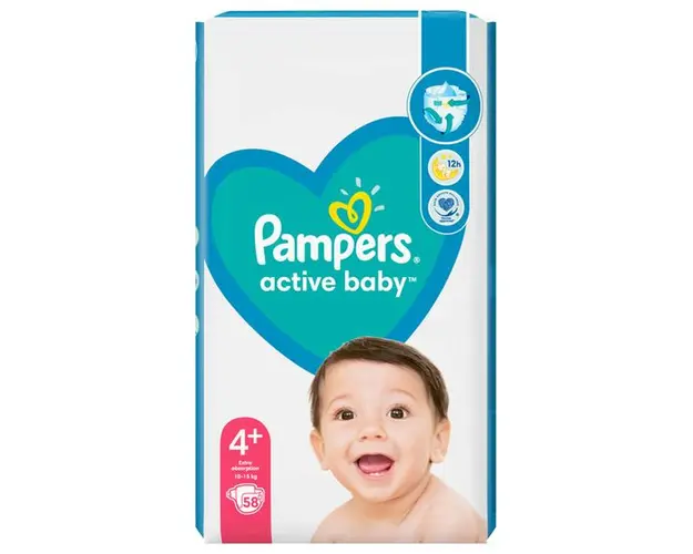 Scutece pentru Bebelusi - Pampers Active Baby, marimea 4+ (10-15 kg), 58 buc