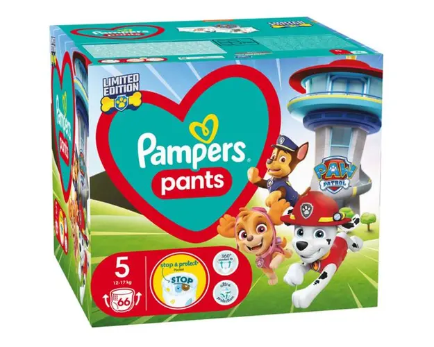 Scutece pentru Bebelusi - Pampers Active Baby Pants Limited Edition Paw Patrol, marimea 5 (12-17 kg), 66 buc