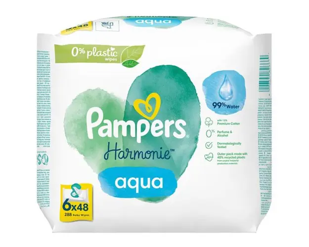Servetele Umede Pentru Copii - Pampers Harmonie Aqua, 6 x 48 buc