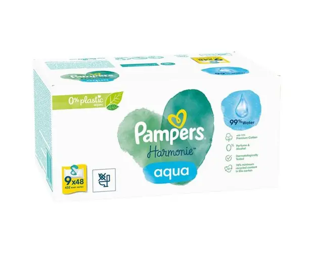 Servetele Umede Pentru Copii - Pampers Harmonie Aqua, 9 x 48 buc