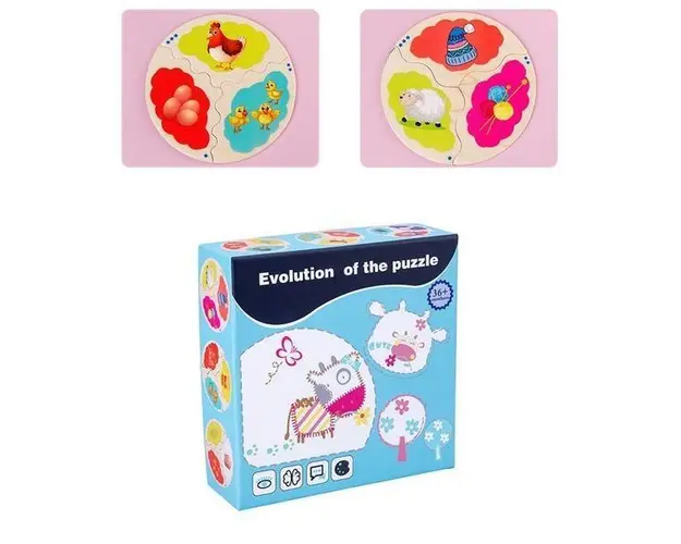Set 12 Puzzle-uri de asociere din lemn - Evolution, 7Toys