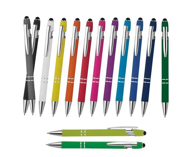 Set 14 pixuri colorate din metal, invelis cauciucat, functie touch