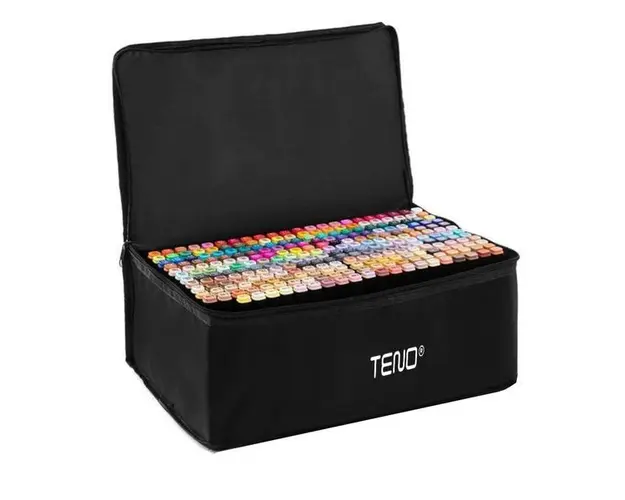 Set 262 Markere Teno®, geanta de depozitare inclusa, 2 tipuri de varf, pe baza de alcool, culori intense, multicolor