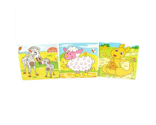 Set 3 Puzzle din lemn, animalute jucause, 7Toys