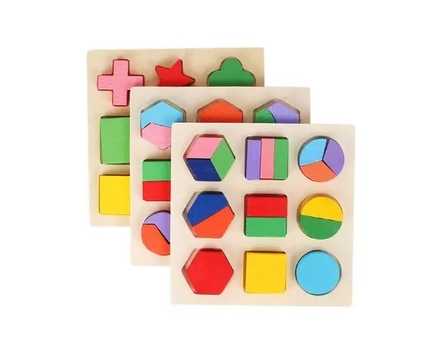 Set 3 Puzzle din lemn Forme geometrice, 7Toys