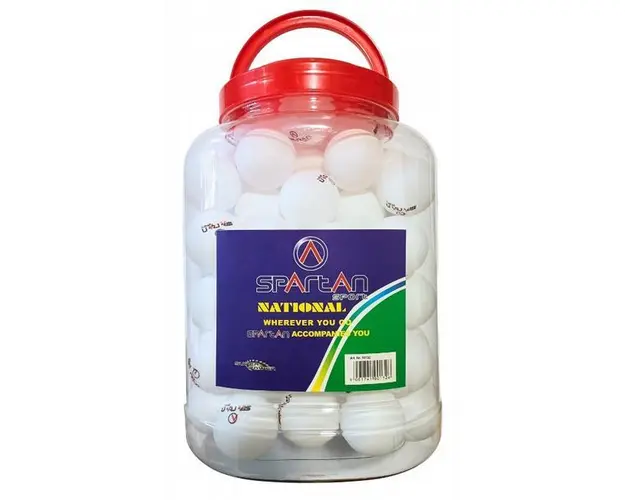 Set 60 de mingi Ping Pong sau Tenis de Masa, marca Spartan, culoare alba, in borcan de plastic