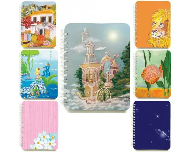 Set 7 carnete cu spira, 12 x 16 cm, 100 foi dictando cu soare, necartonate