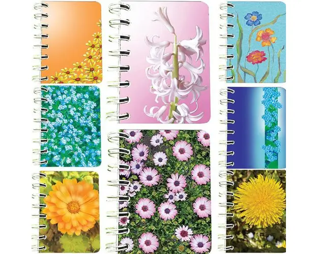 Set 8 carnete cu spira Flori 7 x 10 cm, 75 foi veline