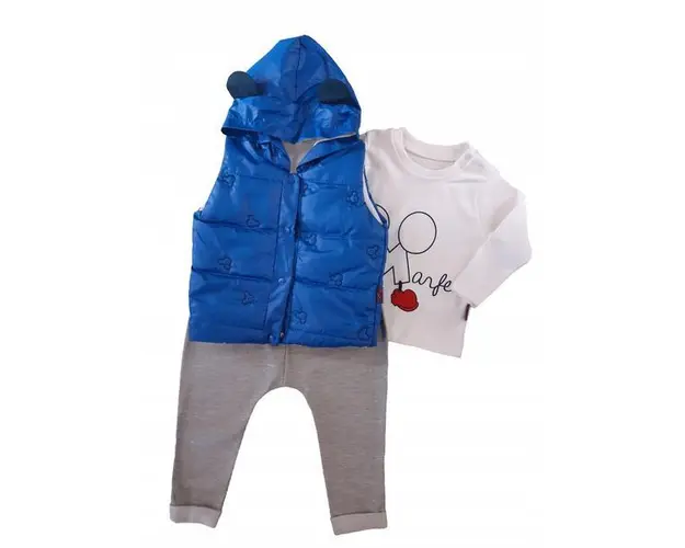 Set compleu haine copii, format din bluza, vesta si pantaloni - Albastru, marime 92