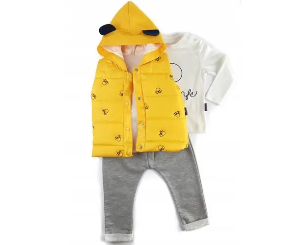 Set compleu haine copii, format din bluza, vesta si pantaloni Galben, marime 92