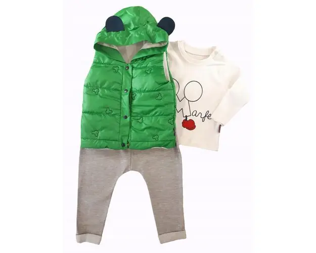 Set compleu haine copii, format din bluza, vesta si pantaloni, Verde, marime 86