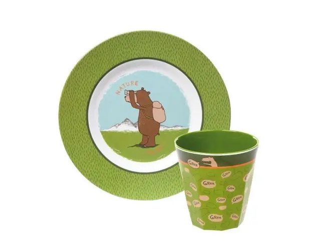 Set farfurie si pahar, din melamina, pentru copii, Ursuletul Grizzly, sigikid, 2-8 ani