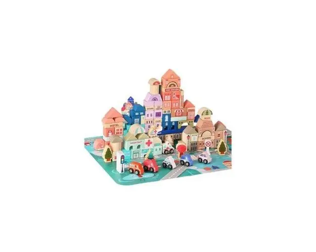 Set oras tip puzzle, din lemn pentru copii, blocuri cu numere si litere, 135 buc, LeanToys, 9830