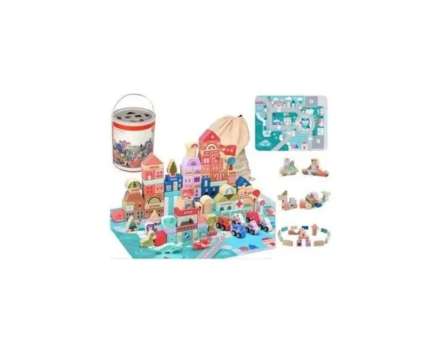 Set oras tip puzzle, din lemn pentru copii, blocuri cu numere si litere, 162 buc, LeanToys, 9829
