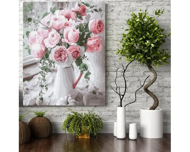 Set pictura pe numere (panza) Buchet de trandafiri roz 50x40 cm