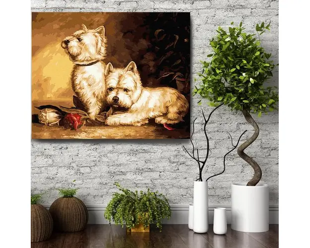 Set pictura pe numere (panza) Catei Westie 40x50 cm