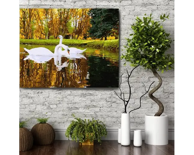 Set pictura pe numere (panza) Lebede albe pe lac 40x50 cm