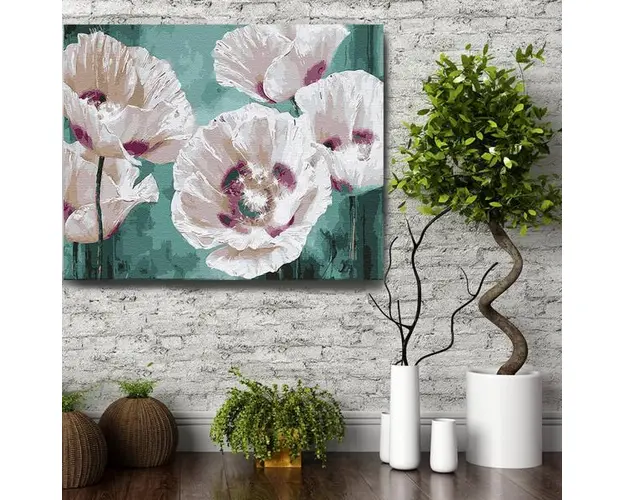 Set pictura pe numere (panza) Maci albi 40x50 cm