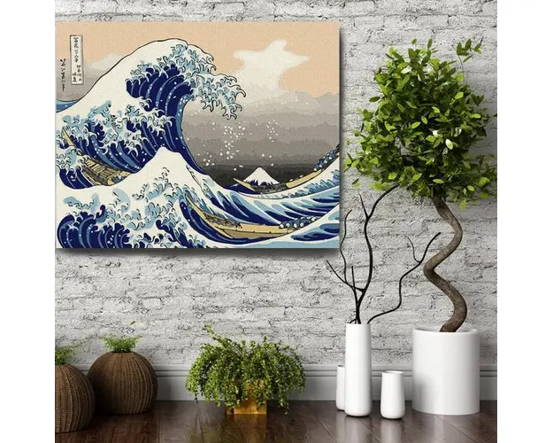 Set pictura pe numere (panza) Mareleval de la Kanagawa Hokusai 40x50 cm