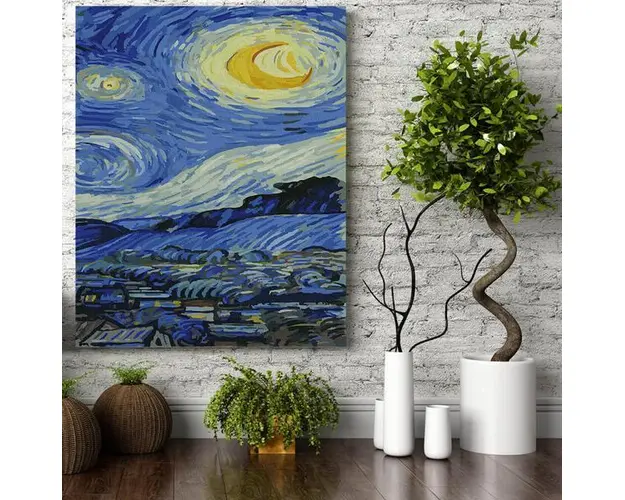 Set pictura pe numere (panza) Noapte instelata - Van Gogh Triptic III 50x40 cm