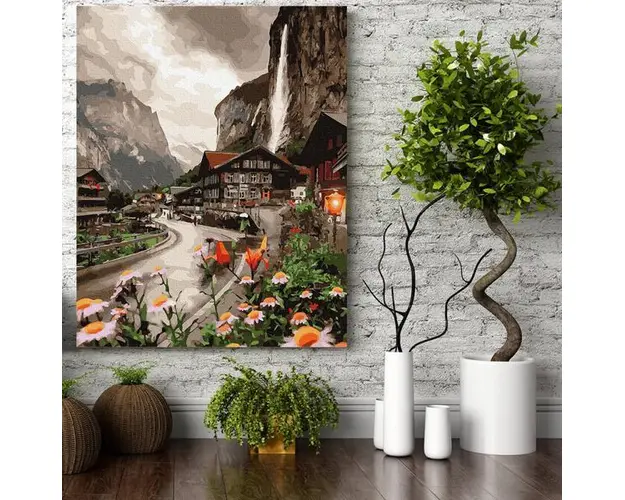 Set pictura pe numere (panza) Oras din Elvetia 50x40 cm