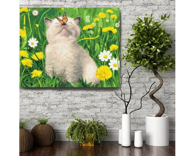 Set pictura pe numere (panza) Pisicuta cu fluture pe nas 40x50 cm
