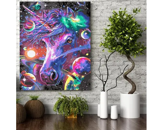Set pictura pe numere (panza) Unicorn Neon 50x40 cm