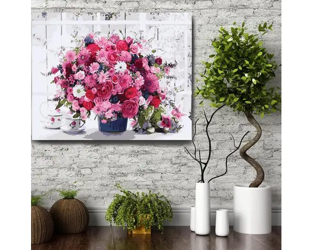 Set pictura pe numere (panza) Vaza cu flori de primavara 40x50 cm