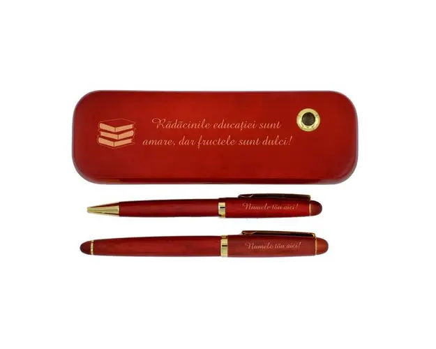 Set pix si stilou in cutie din lemn de trandafir, cadou personalizat, Piksel