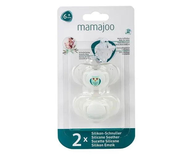 Set Suzete cu Design Ortodontic din Silicon - Mamajoo Bufnita/Alb, 6 m+, 2 buc