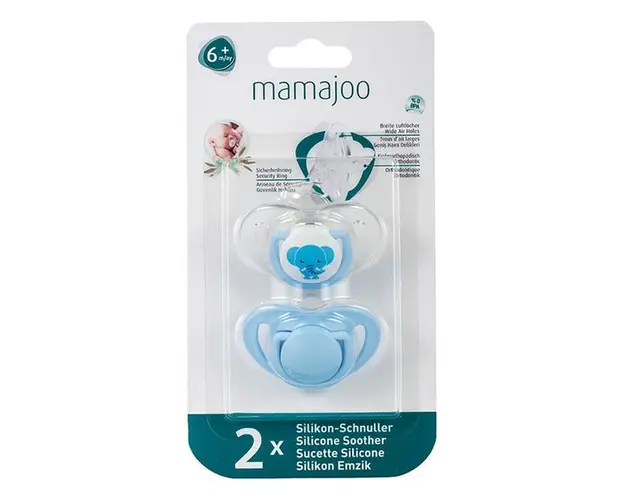 Set Suzete cu Design Ortodontic din Silicon - Mamajoo Elefant/Albastru, 6 m+, 2 buc